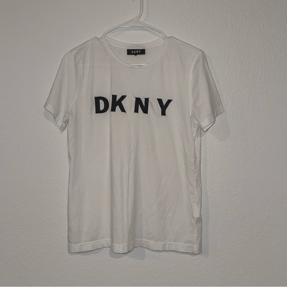 Vintage Inspired DKNY White Tee with Black Lettering Classic 90s Y2K